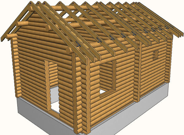 Двухскатная стропильная крыша для бани